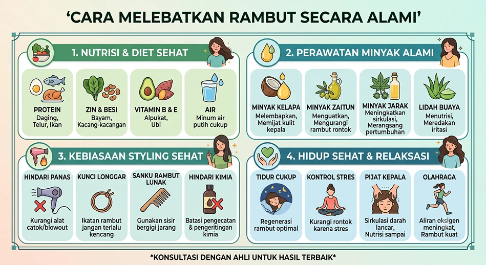 Cara Melebatkan Rambut Secara Alami Mulai dari Akar, Kulit Kepala, sampai Kebiasaan Sehari-hari